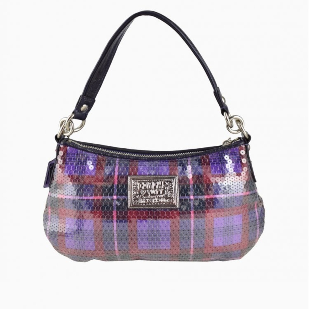 Coach Poppy Tartan Groovy Limited Ed Convertible Bag Y2K Purple+Red Sequins NWT - Picture 10 of 12